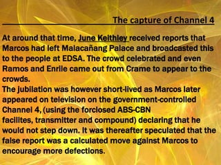                                                                                        1985Second week of February: There is still no declared winner a week after the snap elections. The National Movement for Free Elections, or NAMFREL, figures show that Cory and her vice presidential running Salvor "Doy" Laurel are consistently in the lead. NAMFREL's final tabulation of Cory's votes is of 7,853,070 Laurel 7,441,313 votes. Marcos obtains 7,053,068