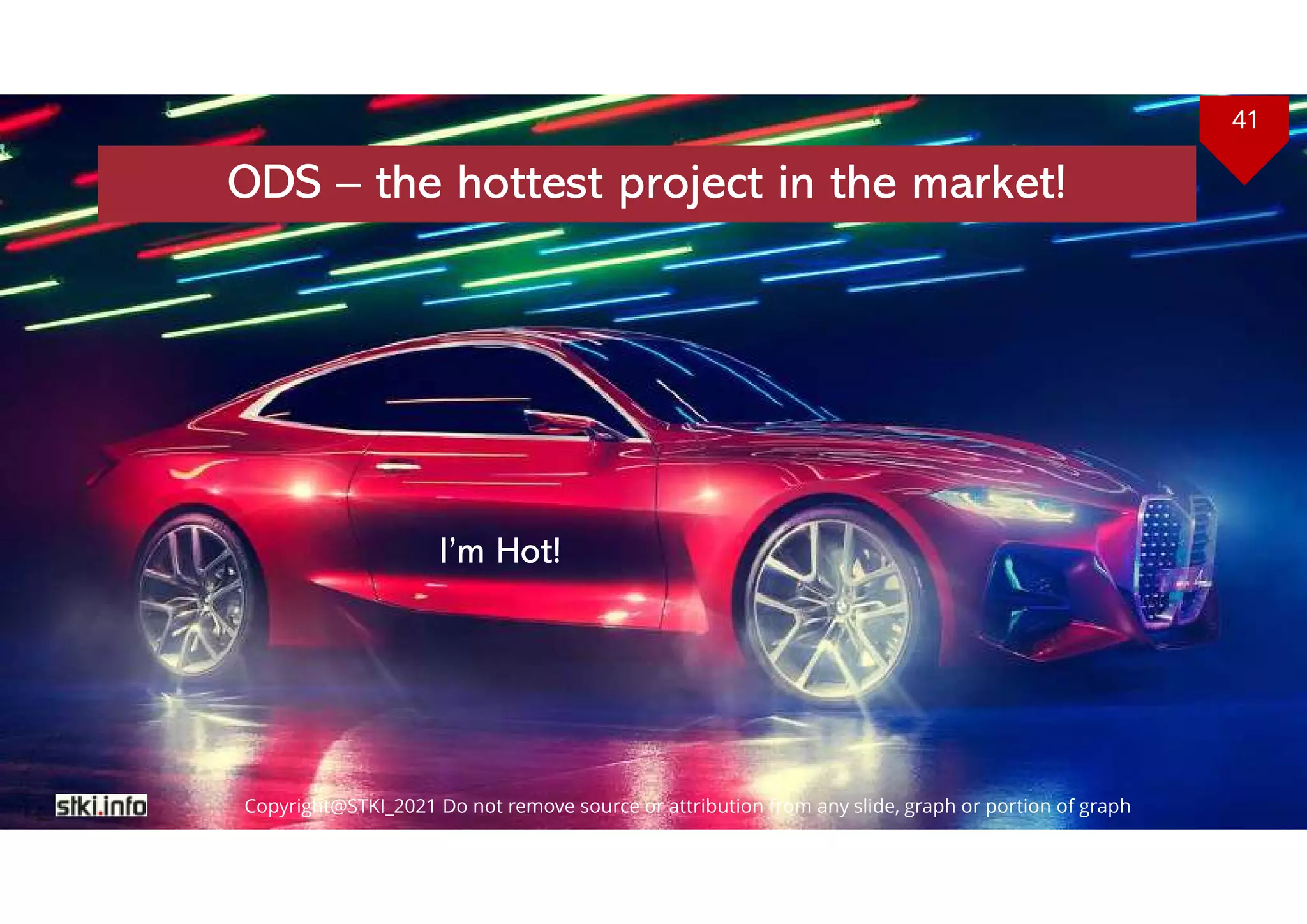 41
Copyright@STKI_2021 Do not remove source or attribution from any slide, graph or portion of graph
ODS – the hottest project in the market!
I’m Hot!
41
Copyright@STKI_2021 Do not remove source or attribution from any slide, graph or portion of graph
 
