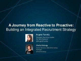 A Journey from Reactive to Proactive:
Building an Integrated Recruitment Strategy
Angela Farrelly
Strategic Sourcing Leader
Air New Zealand
@AngelaFarrelly

Sheila Delargy
Senior Director, Global Recruiting
Kellogg’s
@SheilaDelargy

 