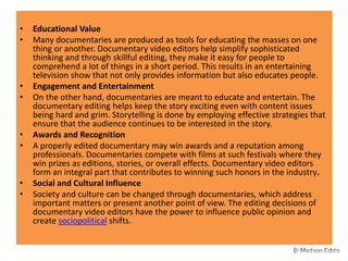 Journey of Documentary Film Editing Stages & Outcomes.pptx