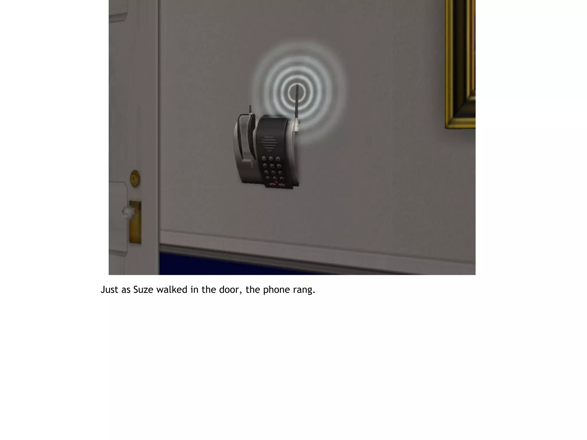 Just as Suze walked in the door, the phone rang.
 