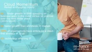 6x
4x faster growth than worldwide IT market
70% of organisations have embraced a cloud-
first strategy in 2016
#1 technol...
