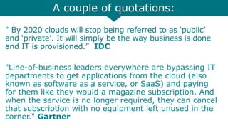 A couple of quotations:
"
IDC
"Line-of-business leaders everywhere are bypassing IT
departments to get applications from t...