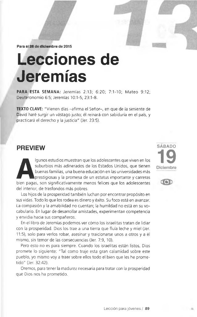 Joven Lección 13 Lecciones De Jeremías Escuela Sabática