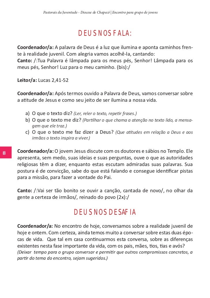 Roteiro para Encontro de Grupos de Jovens - subsídio