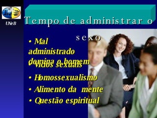 Mal administrado domina o homem Vícios sexuais Homossexualismo Alimento da  mente Questão espiritual UNeB T empo de administrar  o sexo 