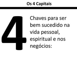 Chaves para ser
bem sucedido na
vida pessoal,
espiritual e nos
negócios:
Os 4 Capitais
 