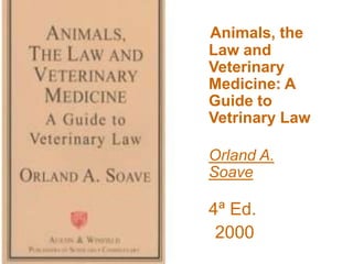 Animals, the
Law and
Veterinary
Medicine: A
Guide to
Vetrinary Law
Orland A.
Soave
4ª Ed.
2000
 