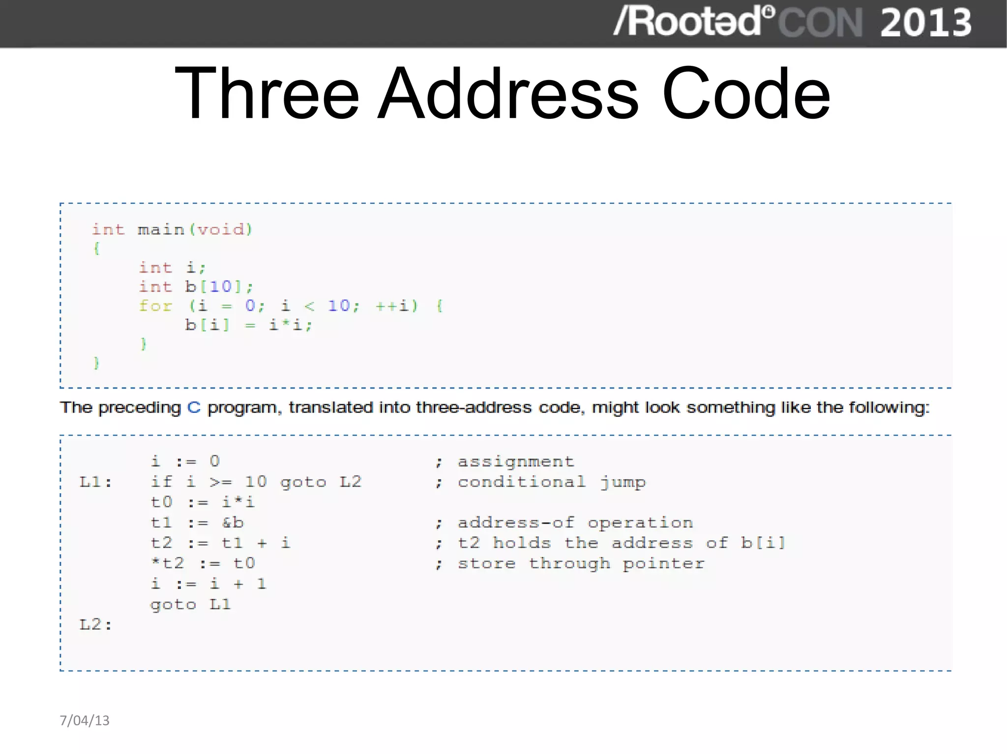 Three Address Code




7/04/13
 