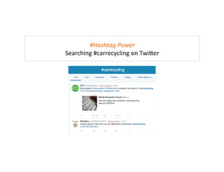#Hashtag	
  Power	
  
Searching	
  #carrecycling	
  on	
  Twi6er	
  
 