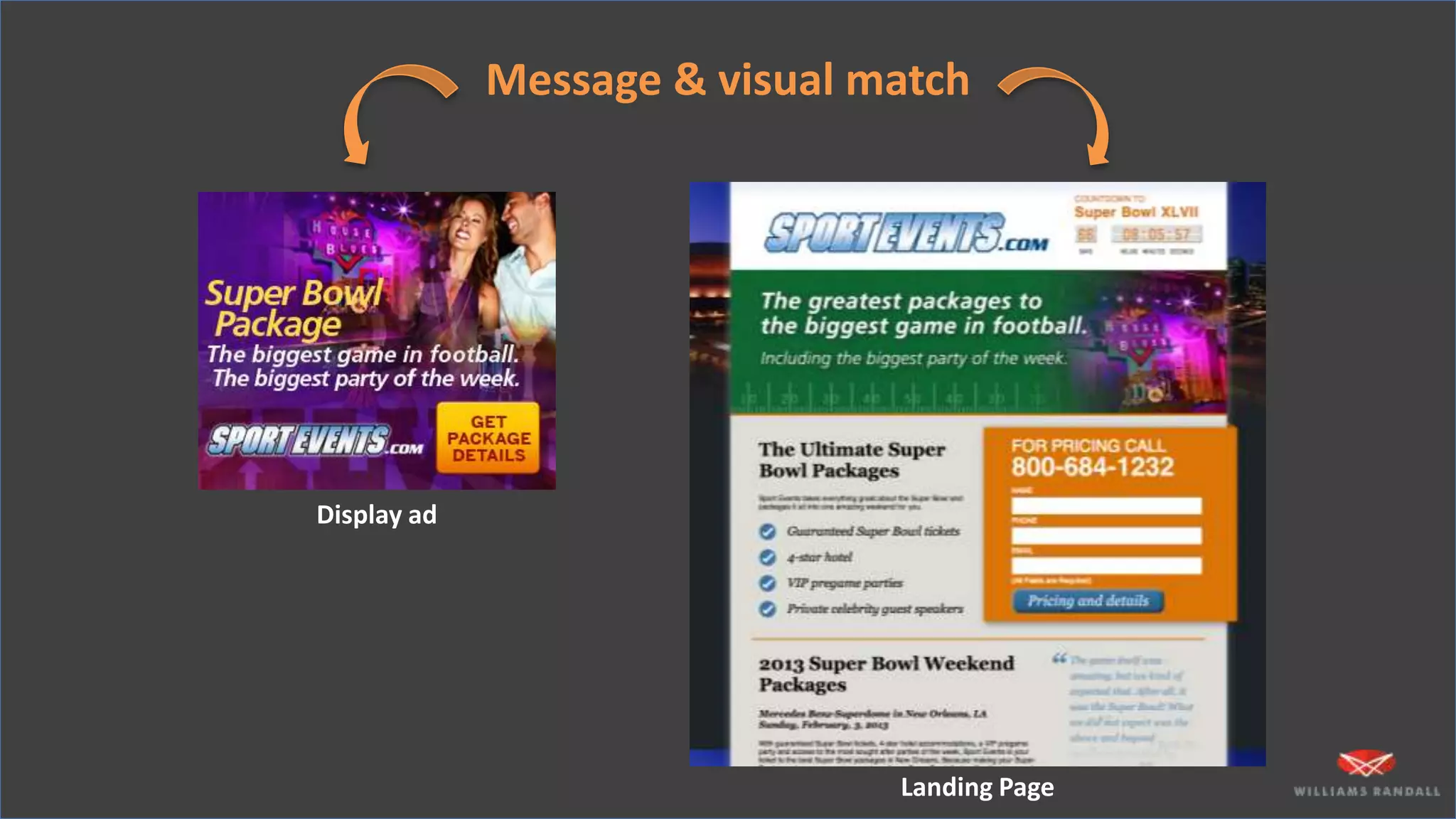 Message & visual match
Display ad
Landing Page
 