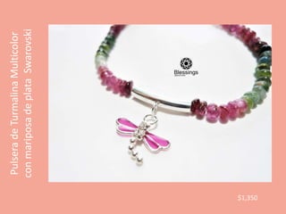 Pulsera
de
Turmalina
Multicolor
con
mariposa
de
plata
Swarovski
$1,350
 