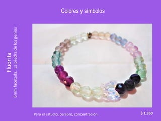 Colores y símbolos
Fluorita
6mm
facetada.
La
piedra
de
los
genios
$ 1,350
Para el estudio, cerebro, concentración
 
