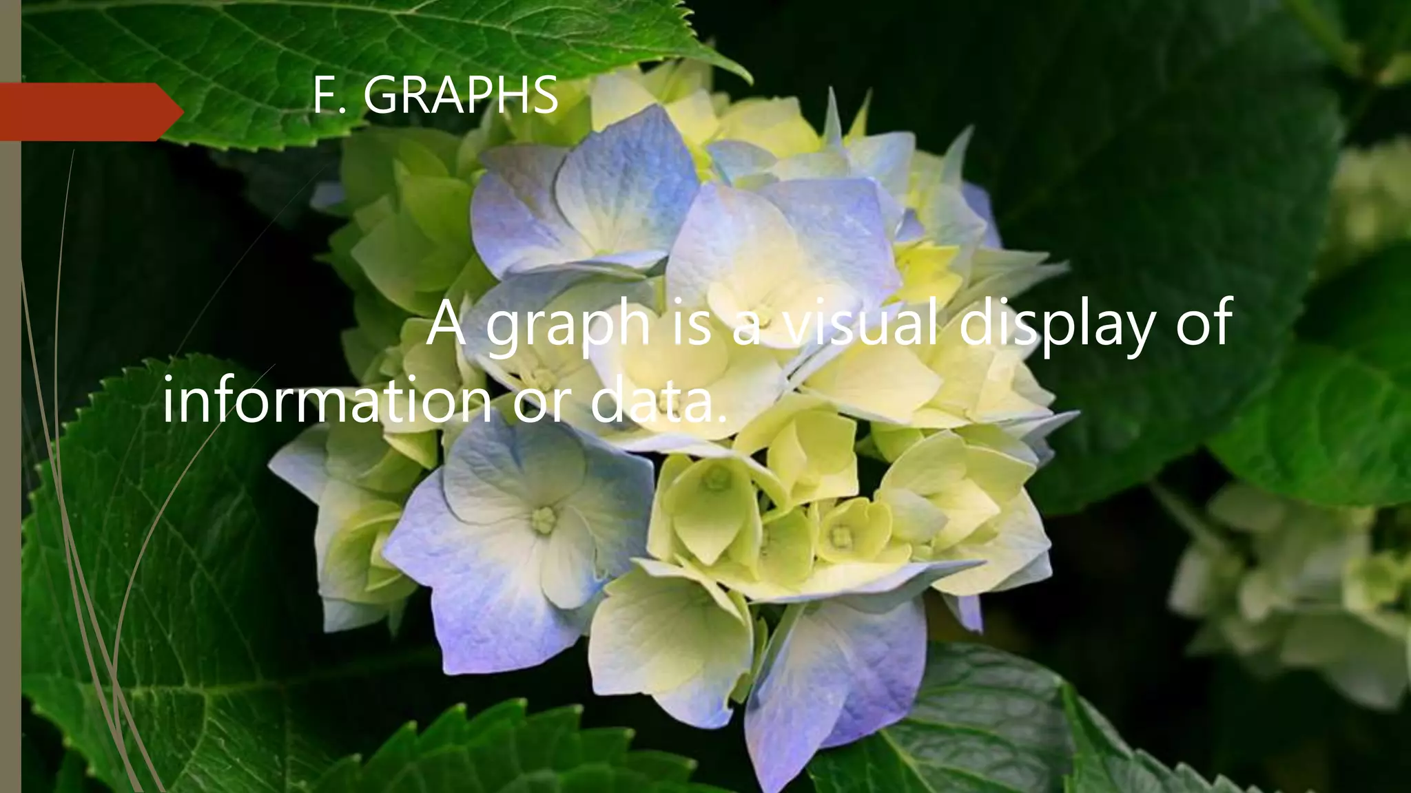 F. GRAPHS
A graph is a visual display of
information or data.
 