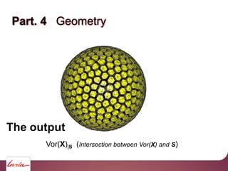 Part. 4 Geometry
Vor(X)|S (Intersection between Vor(X) and S)
The output
 