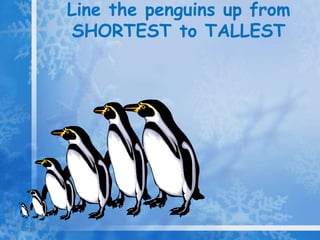 Line the penguins up from
 SHORTEST to TALLEST
 