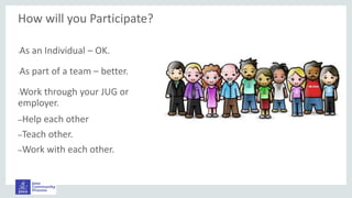 How will you Participate?
•As an Individual – OK.
•As part of a team – better.
•Work through your JUG or
employer.
–Help each other
–Teach other.
–Work with each other.
 
