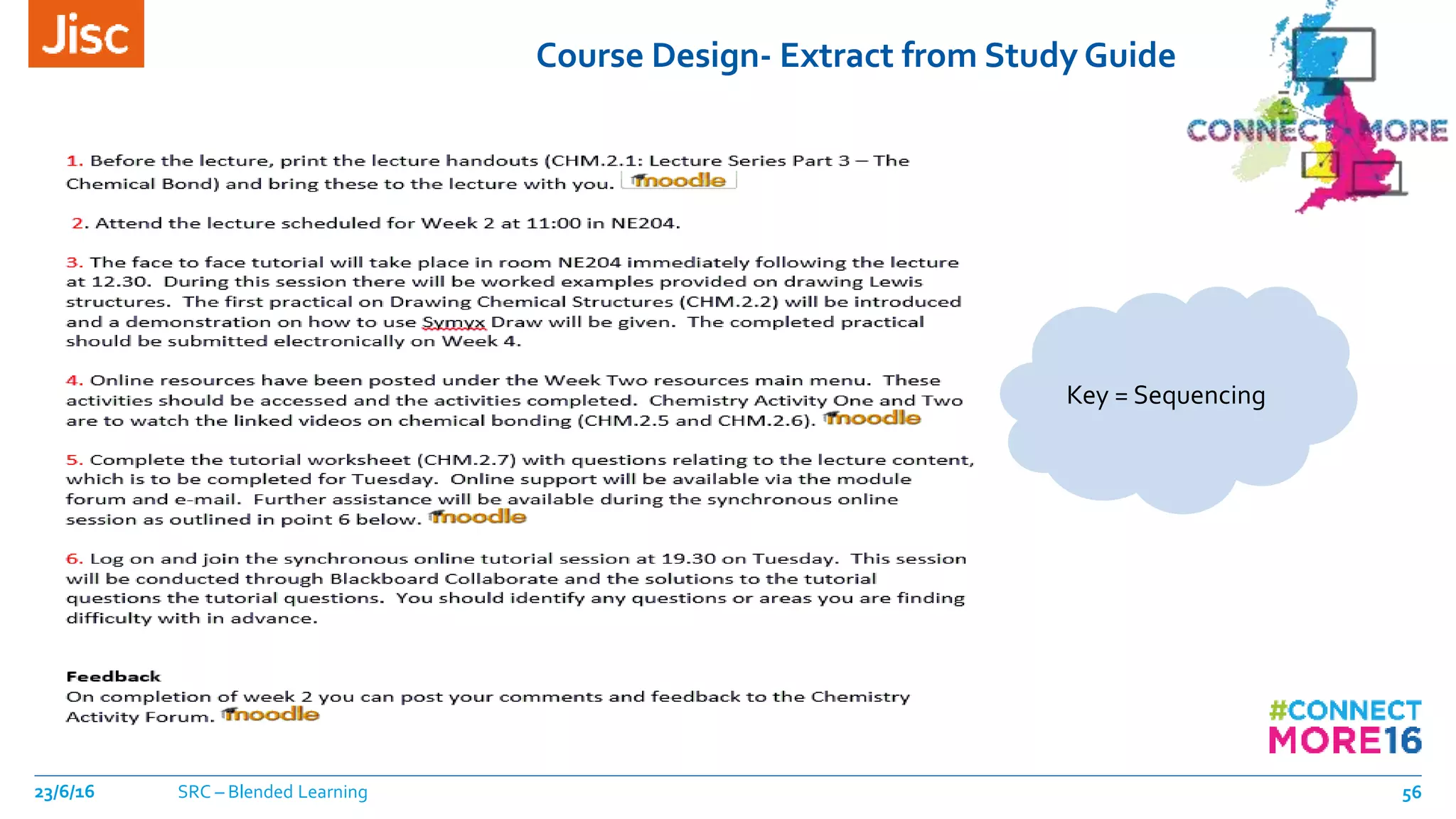 Course Design- Extract from Study Guide
23/6/16 SRC – Blended Learning 56
Key = Sequencing
 