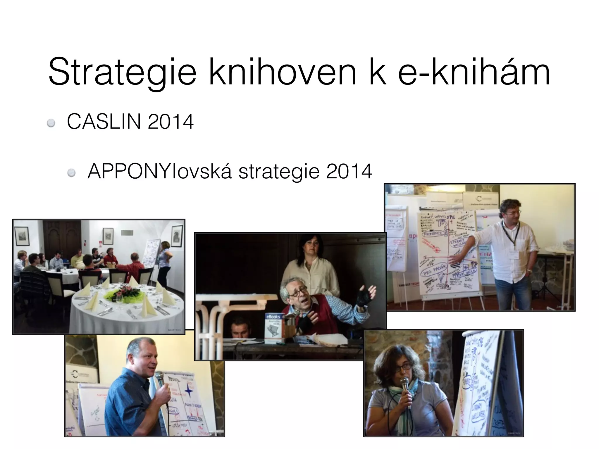 Strategie knihoven k e-knihám 
CASLIN 2014 
APPONYIovská strategie 2014 
 