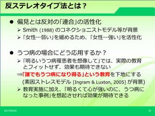 うつ病罹患者に対する信念の構造とスティグマの低減方策 日本心理学会17小講演