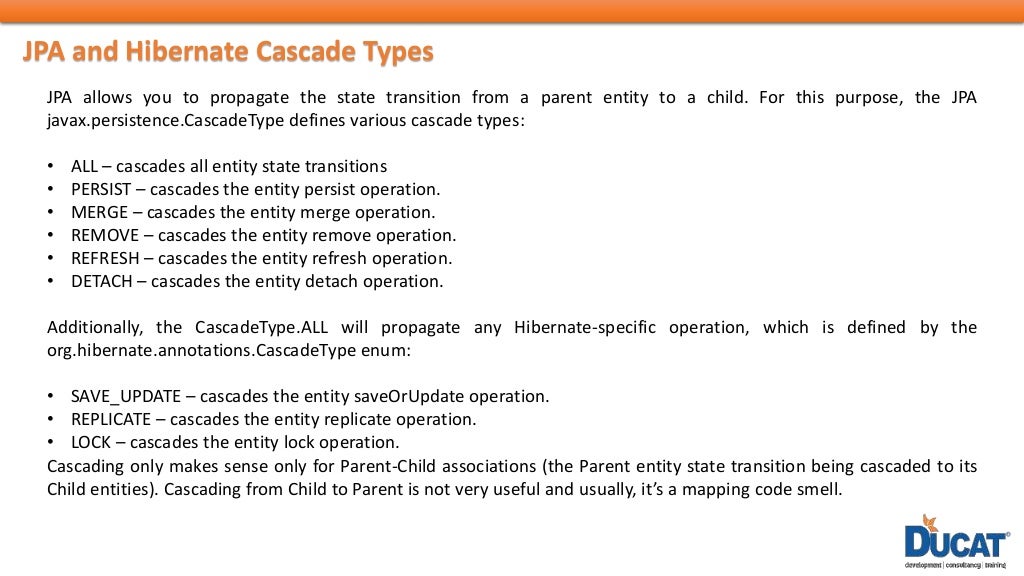 JPA and Hibernate Cascade Types