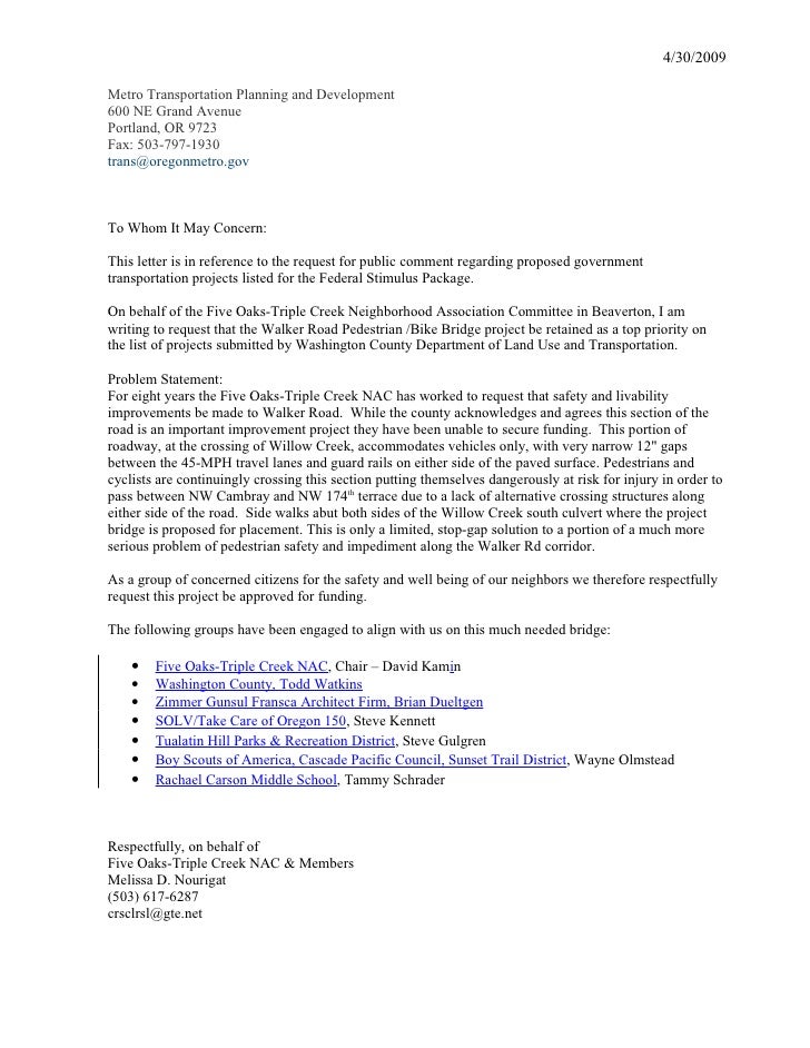 jpact federal stimulus transportation project request for public comm transportation letter