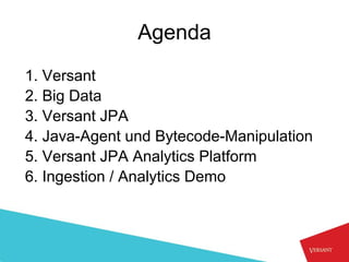 Agenda
1. Versant
2. Big Data
3. Versant JPA
4. Java-Agent und Bytecode-Manipulation
5. Versant JPA Analytics Platform
6. Ingestion / Analytics Demo
 
