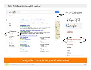 Data Collaboration: applied context


                                                               filter bubble issue




                              design for transparency and awareness
 © J. Phua & D.Degler • Design for Context • 1 December 2011                         36
 