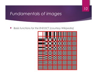 Fundamentals of images
 Basis functions for the 8×8 DCT (courtesy Wikipedia)
10
 