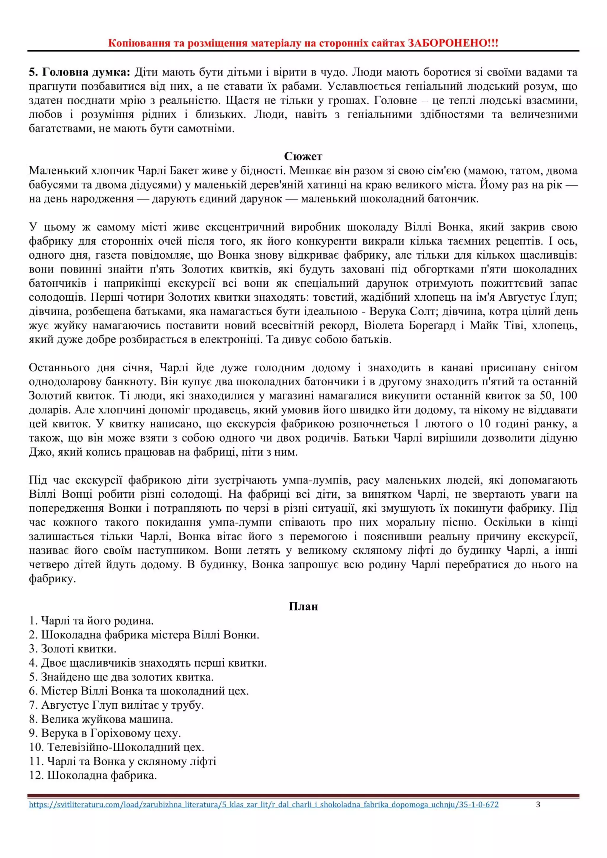 Р.Дал. «Чарлі і шоколадна фабрика». Анкета