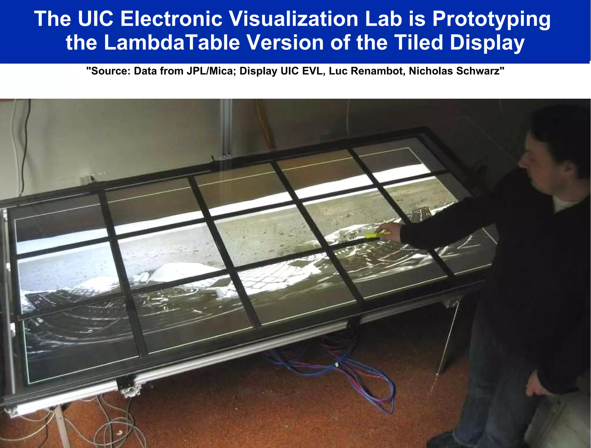 The UIC Electronic Visualization Lab is Prototyping  the LambdaTable Version of the Tiled Display &quot;Source: Data from JPL/Mica; Display UIC EVL, Luc Renambot, Nicholas Schwarz&quot; 
