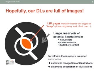 Hopefully, our DLs are full of Images!
1.2M pages manually indexed and tagged as
"image" (picture, engraving, work of art,...