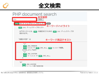 MariaDBとMroongaで作る 全言語対応 超高速全文検索システム Powered by Rabbit 2.2.2
全文検索
 