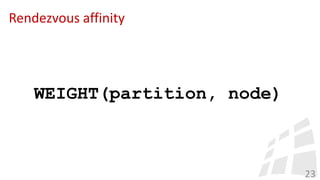 Rendezvous affinity
23
WEIGHT(partition, node)
 