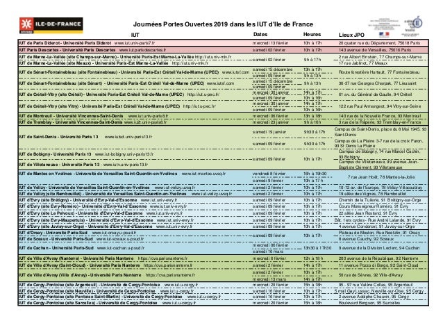 Calendrier 2019 Des Jpo Des Iut D Ile De France calendrier diderot 2021