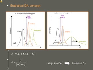 your name
Objective DA Statistical DA
( )a b o bx x K x x= + −
( )
2
2 2
b
o b
K
σ
σ σ
=
+
• Statistical DA concept
pdf
 