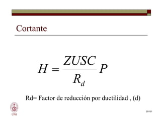 Cortante
P
R
ZUSC
H
d

UNI
P
R
ZUSC
H
d

Rd= Factor de reducción por ductilidad , (d)
20/101
 
