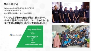 コミュニティ
WhatsApp（LINEのようなサービス）を
2019年10月から作成
6か月間で800名にメンバーが増加
「1つやり方がわから部分があり、数日かけて
ネットで調べていましたが、コミュニティの助けを
受けて同じ問題がたった10分で解決しました」
 
