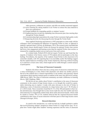 Vol. 3 (1), 2017	 Journal of Public Relations Education	 3
other questions, collaborate on a project, and offer one anothe...