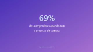 69%
dos compradores abandonam
o processo decompra.
Baymardinstitute study,2017
 