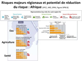 Risques majeurs régionaux et potentiel de réduction
du risque : Afrique (IPCC, AR5, SPM, Figure SPM.8)
Eau
Agriculture
Santé
 