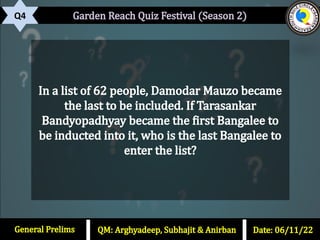 Garden Reach Quiz Festival (Season 2)
Date: 06/11/22
QM: Arghyadeep, Subhajit & Anirban
General Prelims
Amitav Ghosh
A4
 