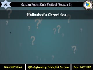 Garden Reach Quiz Festival (Season 2)
Date: 06/11/22
QM: Arghyadeep, Subhajit & Anirban
General Prelims
Discovered by Arse...