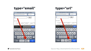 @webinterface
type=“email“ type=“url“
Source: http://diveintohtml5.it/forms.html
 