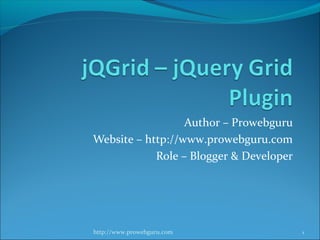 Author – Prowebguru
Website – http://www.prowebguru.com
Role – Blogger & Developer
1http://www.prowebguru.com
 