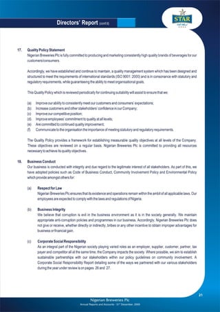 Nigerian Breweries annual report 2009
