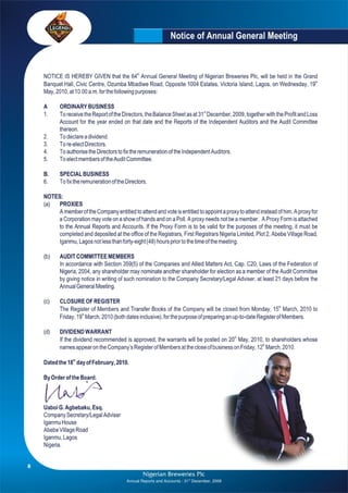Nigerian Breweries annual report 2009