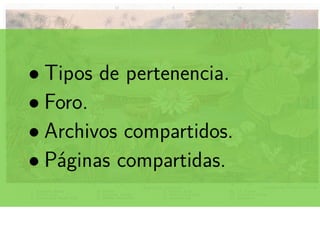 ..
• Tipos de pertenencia.
• Foro.
• Archivos compartidos.
• Páginas compartidas.
