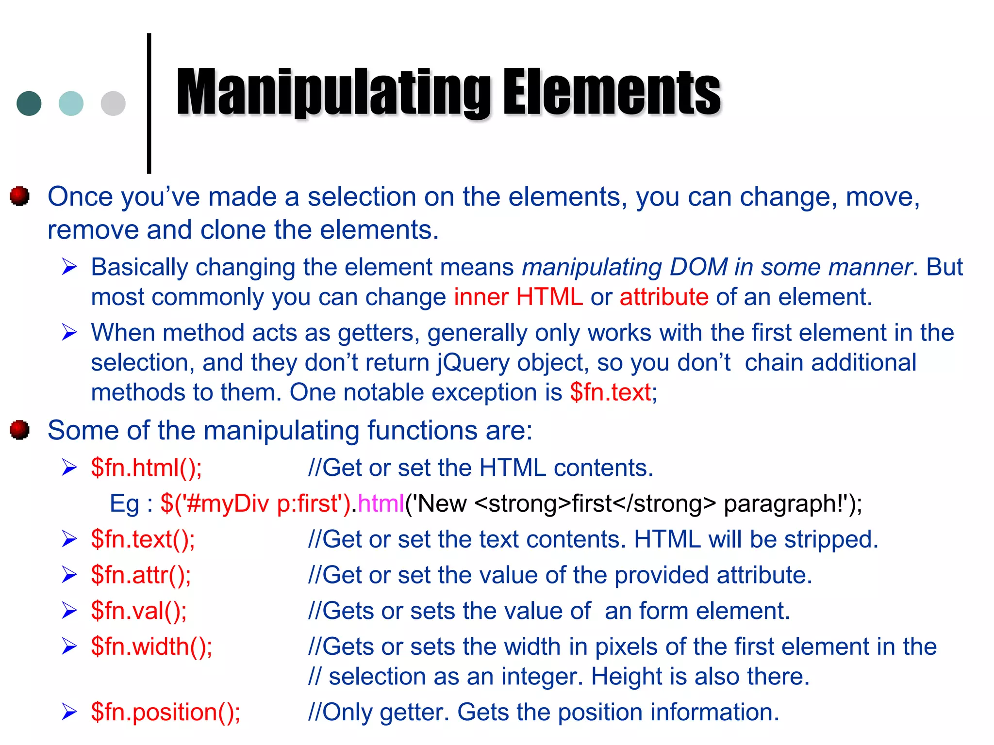 $("p#myElmtID"); 	// selects HTML paragraph element with ID "myElement"