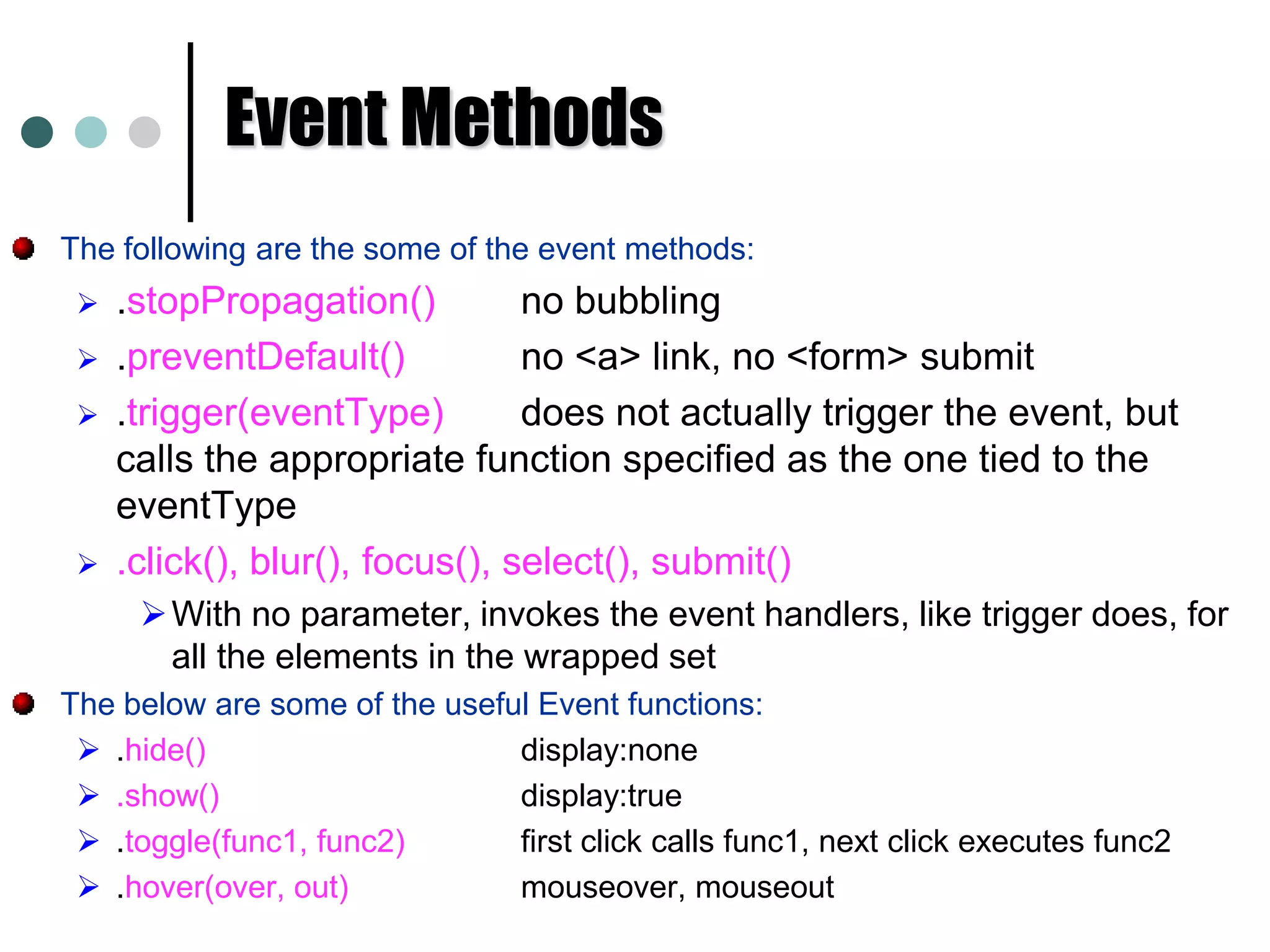 $(‘p.class’)		<p> elements having the CSS class